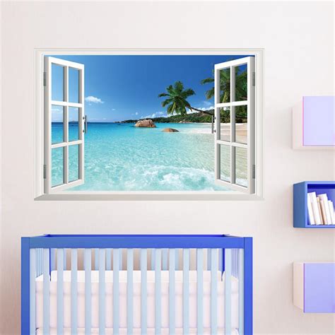Tropical Ocean 3d Window View Home Decor Wall Sticker Blue Sea Sky