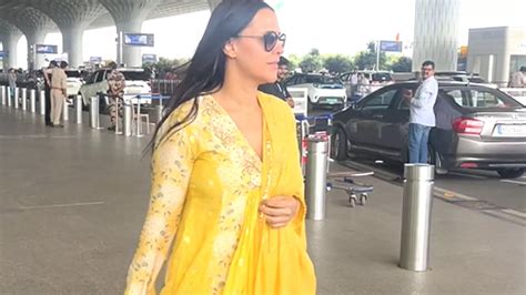 Watch Neha Dhupia Shines In Yellow Ethnic Outfit At Mumbai Airport