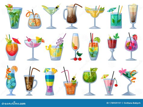 Summer Cocktail Vector Illustration On White Background Vector Cartoon Set Icon Fresh Drink