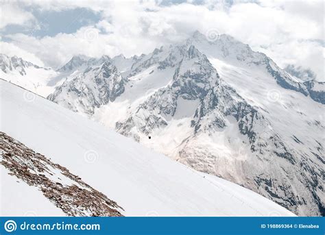 North Caucasus Mountain Valley With Snow Peaks Mountain Landscape