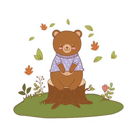 Cute Bear Woodland Character Premium Vector