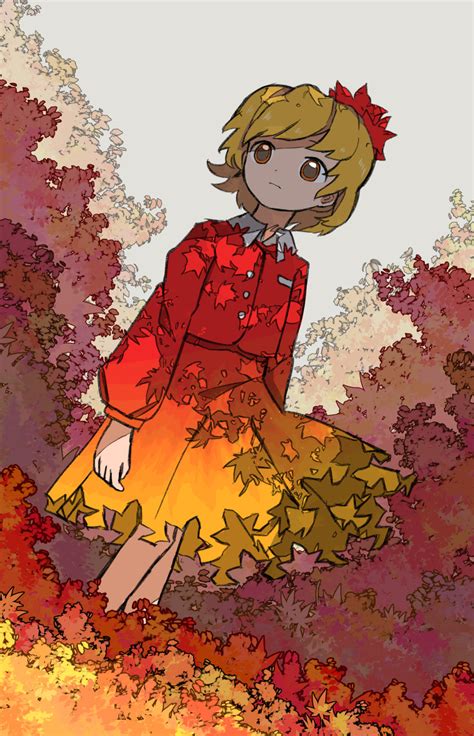 Neruzou Aki Shizuha Touhou Absurdres Highres 1girl Arms At Sides Autumn Leaves Blonde