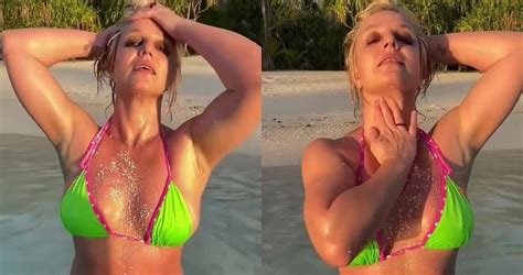 Britney Spears Slips Into A TINY Neon Green And Leopard Print Bikini As She Seductively Writhes