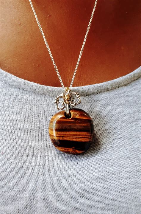 Tigers Eye Healing Crystal Necklace Copper Wire Wrapped Etsy