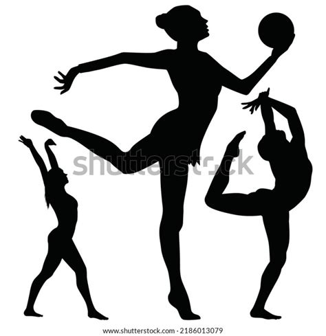 vector illustration girls gymnastic poses silhouettes เวกเตอร์สต็อก ปลอดค่าลิขสิทธิ์