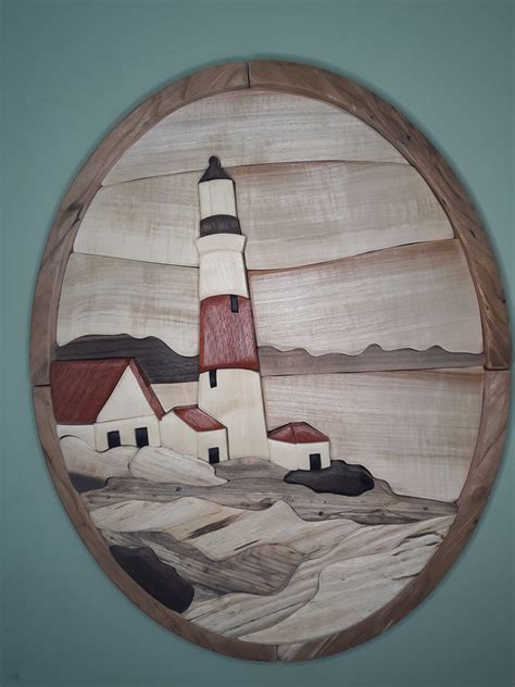 Lighthouse Wood Intarsia Wall Hanging Scroll Saw Art Etsy