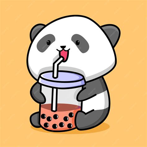 Premium Vector Cute Panda Drink Boba Milk Tea Cartoon Design
