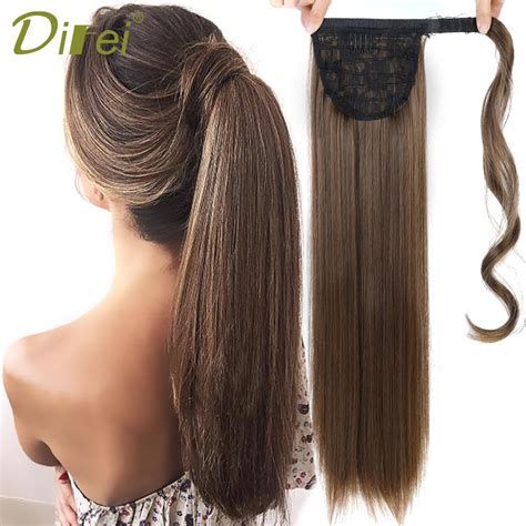 Difei 24 100g Long Straight Synthetic Ponytail Wrap Around Clip In