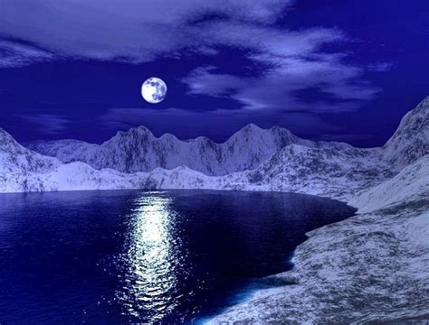 Moon At Night Moon See Nature Reflection Lake Blue Night Hd