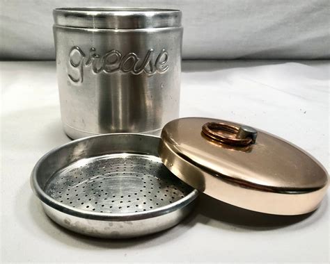 Vintage Aluminumcopper Grease Storage Containercanister With Strainer