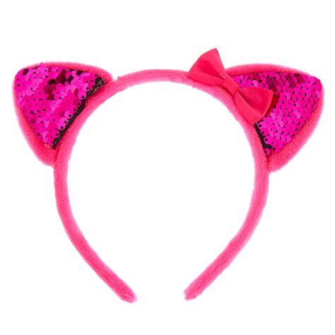 Claires Club Reversible Sequins Cat Ears Headband Pink