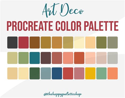 Art Deco Aesthetic Procreate Color Palette Lettering Digital Art
