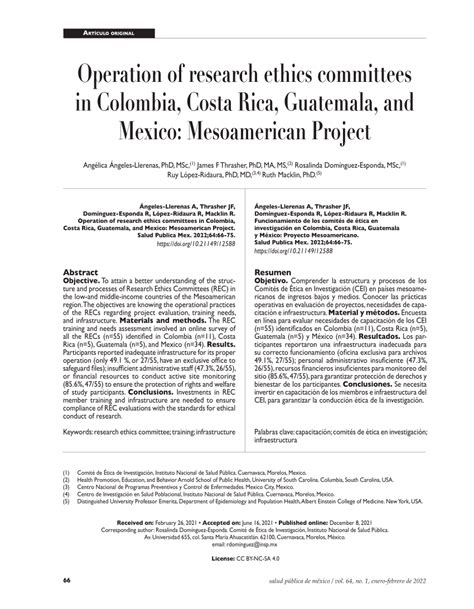 Pdf Operation Of Research Ethics Committees In Colombia Costa Rica