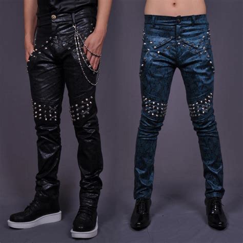 Mens Punk Pu Leather Pants Motorcycle Biker Gothic Goth Emo Rock Black