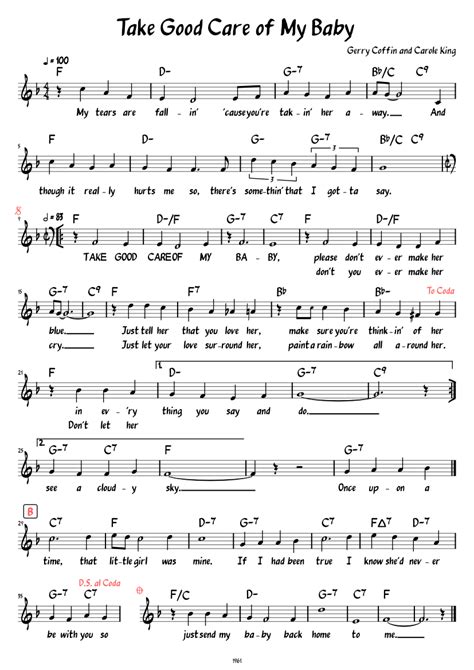 Take Good Care Of My Baby Lead Sheet With Lyrics Sheet Music For