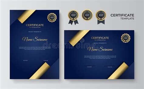 Elegant Blue Red And Gold Diploma Certificate Template Stock