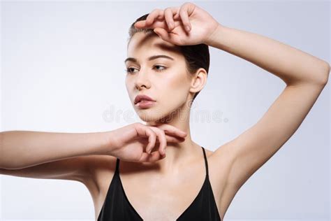 Stunning Lady Posing With Her Hands Stock Image Image Of Makeup