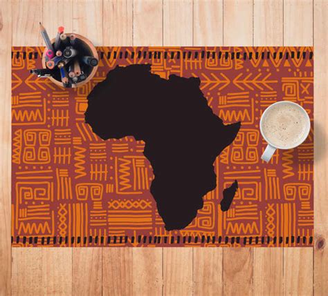 Africa Map With Tribal Pattern Textured Vinyl Placemats Tenstickers