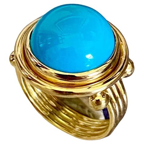 Vintage Ct Natural Oval Sleeping Beauty Turquoise Ring Kt Yellow
