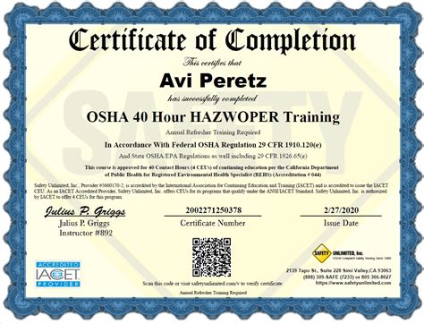Hazwoper Certificate Template