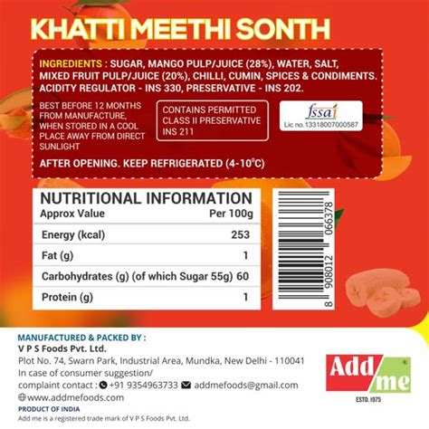 Add Me Khatti Meethi Sonth Chutneys 450gm Sweet N Sour Sauce Dip