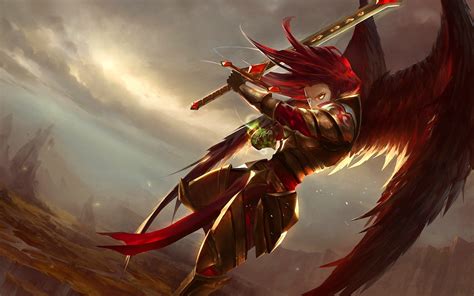 Mobile Legends Angel Holding Sword Wearing Red Armor Digital Wallpaper