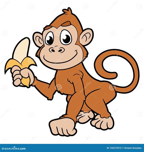 Monkey With Banana Stock Vector Illustration Of Cheerful 134273572