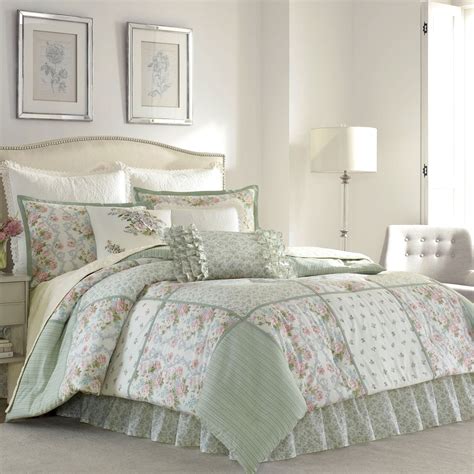 Harper Celadon Floral Block Comforter Bedding By Laura Ashley