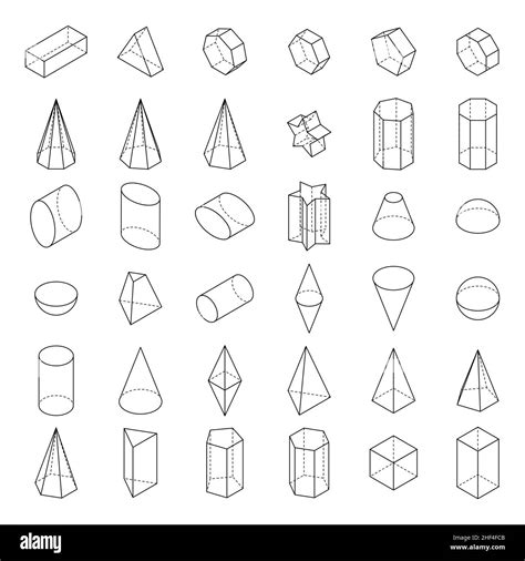 Set Of 3d Geometric Shapes Basic Isometric Shapes Linear Objects For