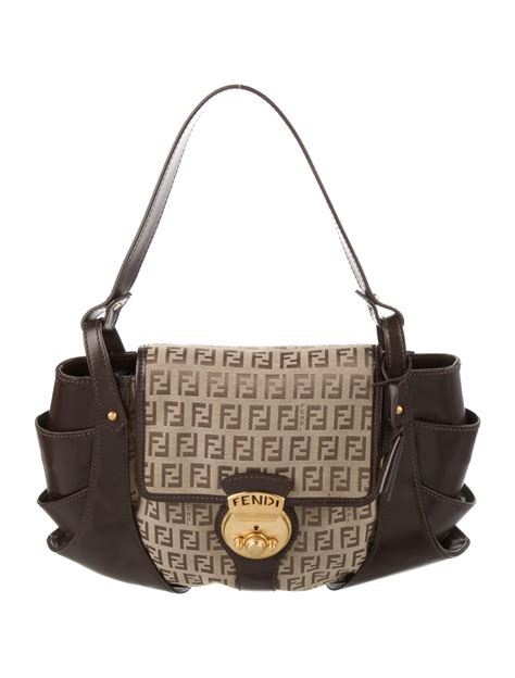 Fendi Zucca Double Flap Bag Neutrals Handle Bags Handbags