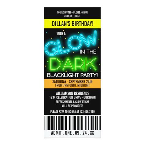 Glow In The Dark Birthday Party Card Zazzle
