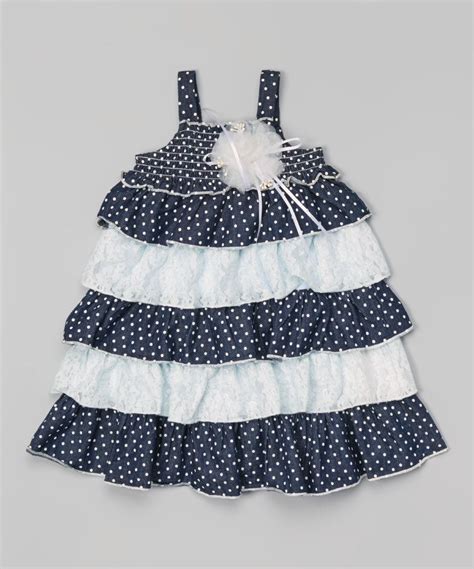 Unik Navy Polka Dot Ruffle Dress Toddler And Girls Toddler Girl