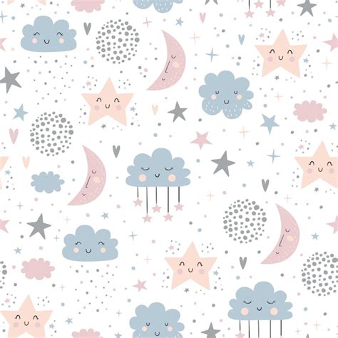 Premium Vector Seamless Childish Pattern With Cute Moons Clouds And