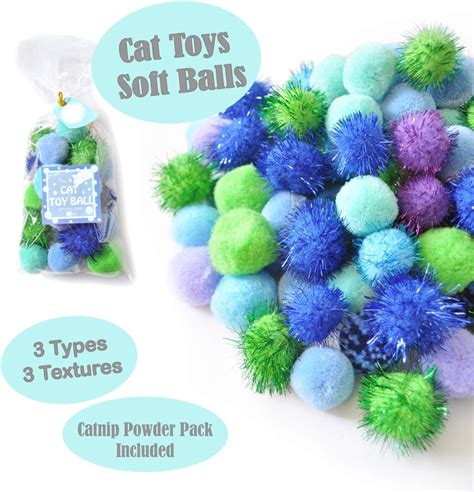 Ballmie Cat Toys Ball Soft Crinkle Sparkle Balls Pom Pom