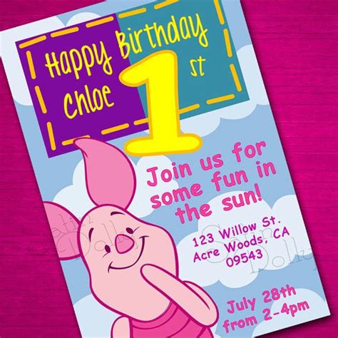 Piglet Birthday Party Invitation 7 Piglet Birthday Birthday Party