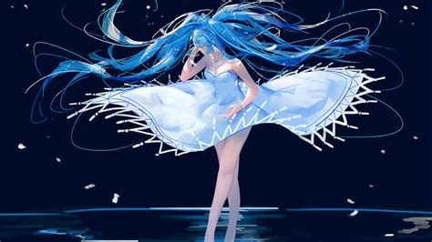 Wallpaper Illustration Digital Art Blue Hair Water Dancing