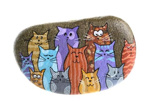 Funny Cats Painted Rock Cats Friends Etsy Hand Painted Rocks