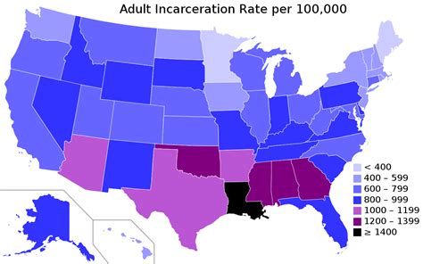 u s states by adult incarceration rate per 100 000 adult population r mapfans