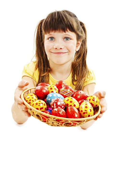 A Pretty Girl Happy With Her Easter Eggs Stock Image Image Of Easter