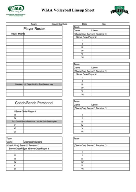 Wiaa Volleyball Lineup Sheet Printable Pdf Download