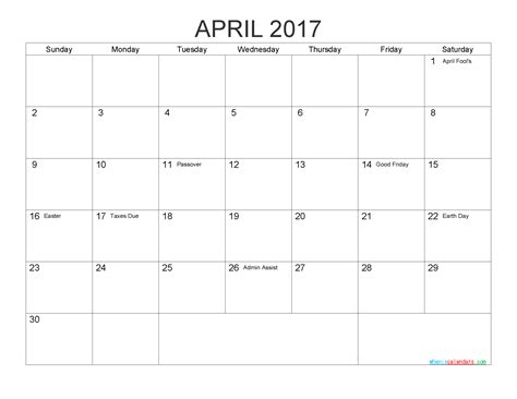 Free Printable Calendar April 2017 As Pdf And Image