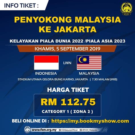 Harga Tiket Indonesia Vs Malaysia Kelayakan Piala Dunia 592019 My