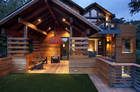 Modern Simple Wooden House Railing Interesting Windows Chairs Wood Wall