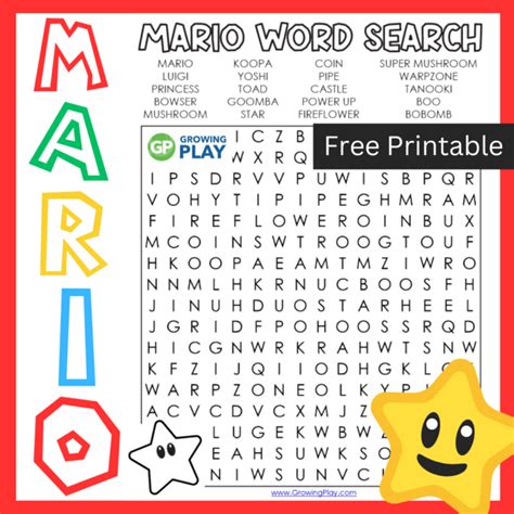 Mario Word Search Printable Free Pdf Growing Play