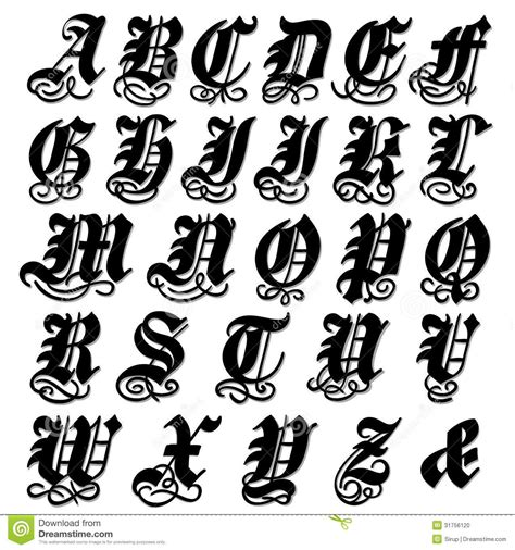 Illustration About Complete Uppercase Gothic Alphabet In A Bold Black