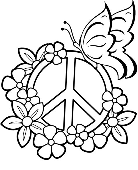 Maybe you would like to learn more about one of these? Coloring page of flowers, peace sign and butterfly