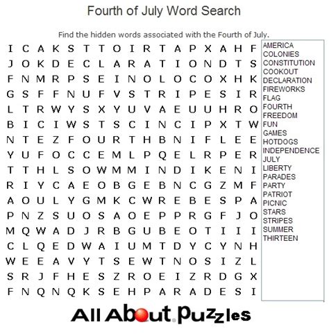 Sixteen 4th Of July Word Search Puzzles Kitty Baby Love