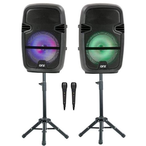 Qfx Twin 8 In Bluetooth Wireless Stereo Speaker Bundle Stands Two