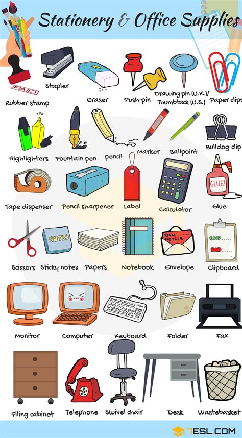 The Stationery And Office Supplies Poster Is Shown In This Graphic