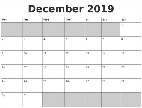 Our calendars are available in microsoft word (.docx), pdf or. December 2019 Printable Calendar - Free Blank Templates ...